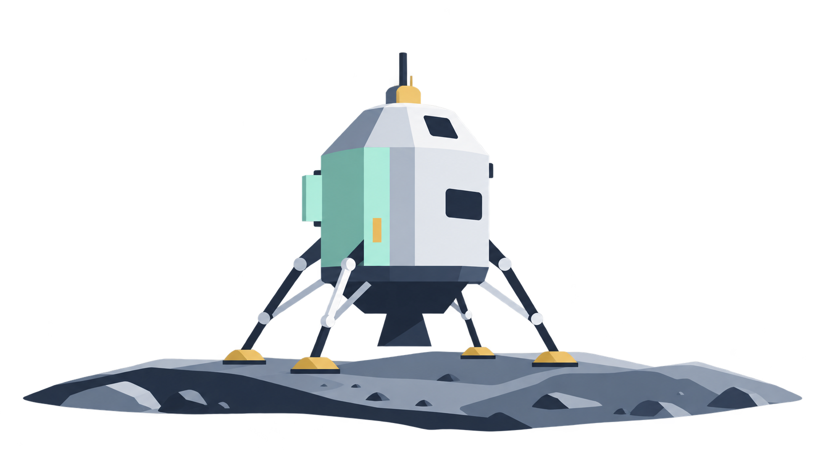 KI-Illustration: Ein generischer zylindrischer Mondlander mit vier Landebeinen; Symbolbild einer möglichen Lander-Architektur.