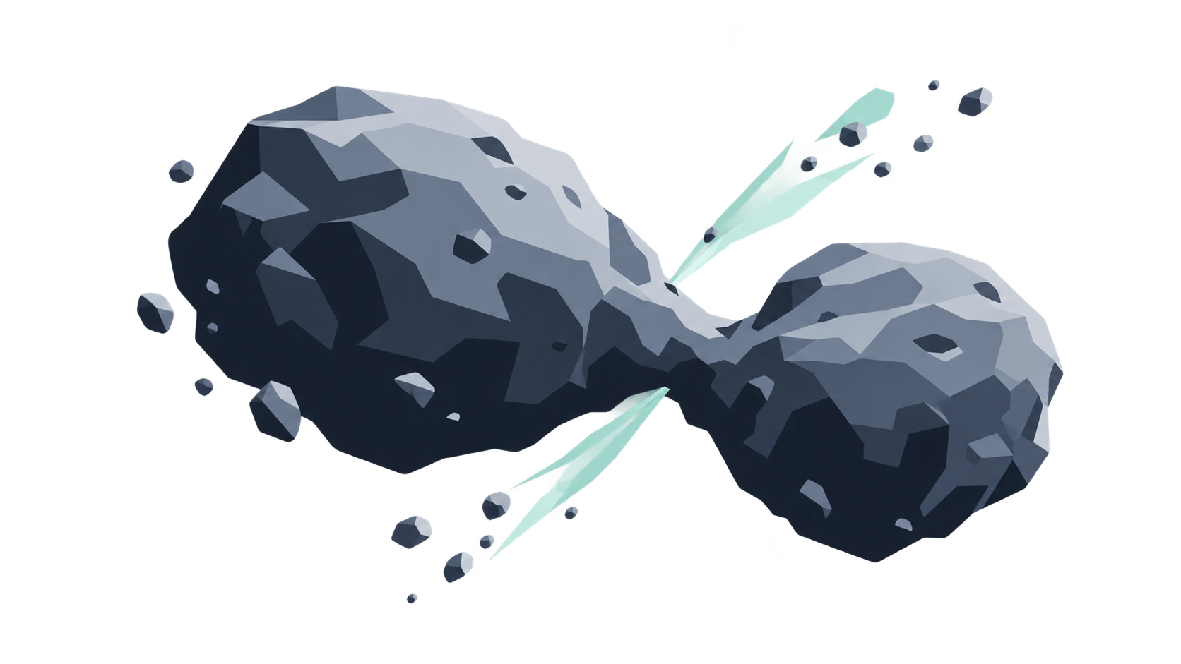 KI-Illustration: Ein zweilappiger Komet mit schmalem Hals und symbolisch angedeuteten Jets.