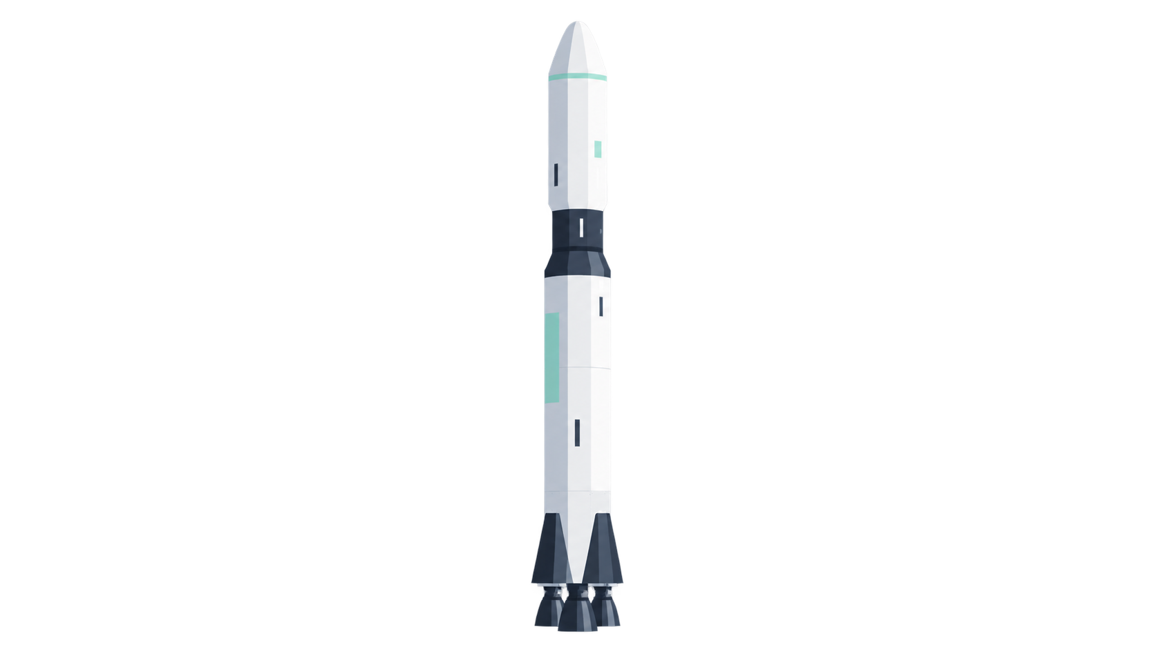 KI-Illustration: Freigestellte schematische zweistufige Trägerrakete.